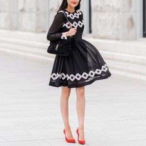 Ted Baker London Avianah Black Midi Dress With Embroidery Lace